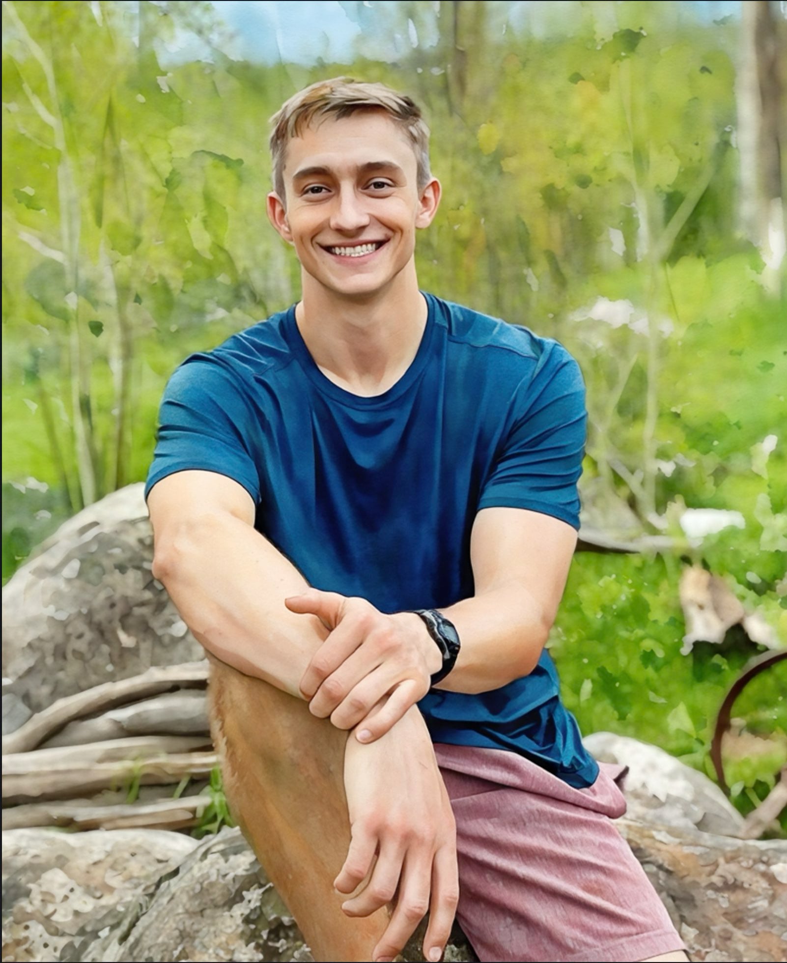 Watercolor portrait of Palmer Skudneski.